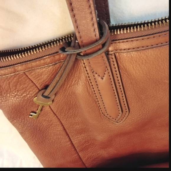 Fossil Brown Leather Tote Bag Purse Shopper - Picture 5 of 17